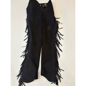 Hobby Horse Ultra Suede Western Show Chaps Size Small Black Fringe